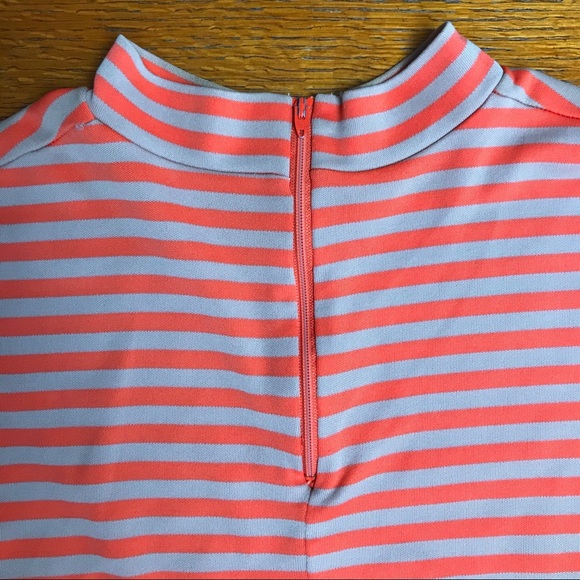 VINTAGE 1960s Women's Sleeveless Stretchy Striped Coral Orange Top - Picture 7 of 8